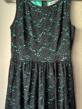 Mystic Black Lace Midi Dress with Teal Underlay Fit & Flair Whimsigoth Small